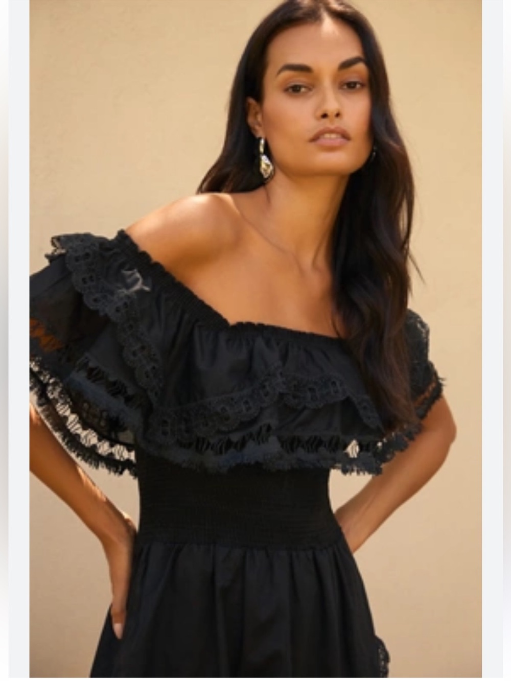 Peixoto Wyatt Black Off the Shoulder Lace Dress